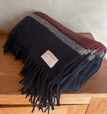 Mt Somers Station Lambs Wool Blanket - Navy/Red Stripe