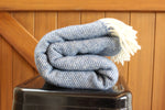 Mt Somers Station Lambs Wool Blanket - Blue Basket Weave