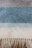 Mt Somers Station Lambs Wool Blanket - Blue End Stripe Basket Weave