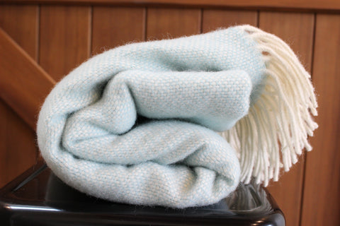 Mt Somers Station Lambs Wool Blanket - Duck Egg Blue Basket Weave