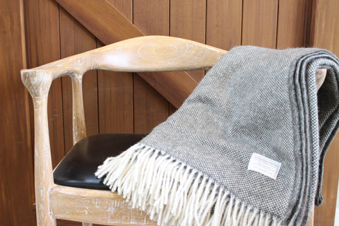 Mt Somers Station Lambs Wool Blanket - Charcoal Basket Weave